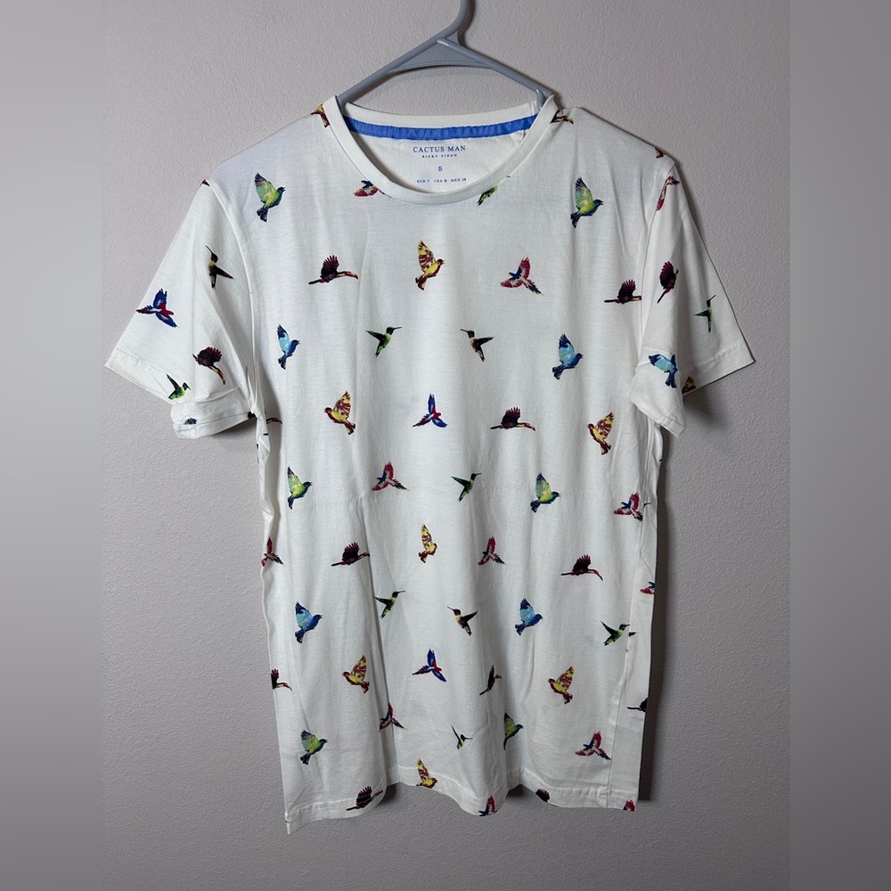 Cactus Man 100% cotton men’s white bird Print T-shirt size small